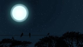 Black Birds Sitting On Wire At Night View Animation Background. 2d Animation Of Lots Of Birds Setting At Tress And Wire At Night Stars Are Moving At Full Moon Night View. Electric Wire Silhouette Blac - Powered by Shutterstock - Get 15% off with code: PIKWIZARD15