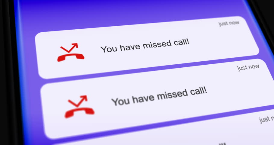 List of missed calls on smartphone screen, unanswered or dropped call scrolling notifications, footage 