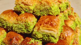 Traditional Turkish Dessert Pistachio Dry Baklava Footage. - Powered by Shutterstock - Get 15% off with code: PIKWIZARD15