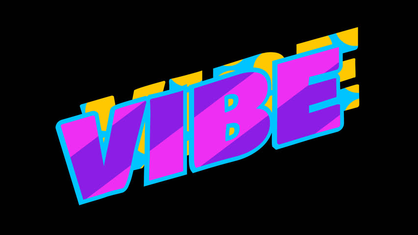 This is a motion graphic animation of an abstract retro pattern word VIBE typography, on alpha transparent background