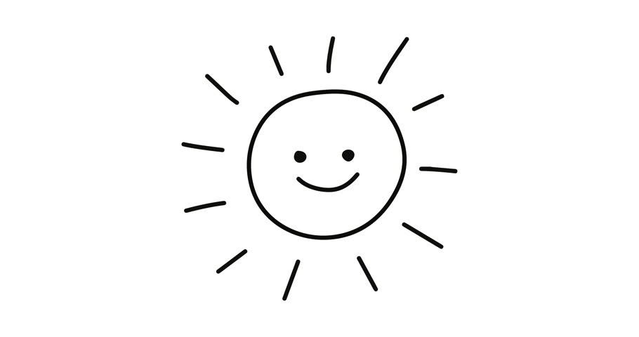 Sun graphic line hand drawn doodle animated. Abstract decorative sketch happy sunshine. Children painting. Video 4K motion loop animation on white background