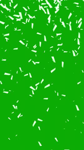 Falling white confetti particles motion graphics with green screen background