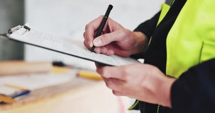 Man, hands and clipboard on construction site for checklist, safety compliance or inspection protocol. Engineer, paper or pen at property development for sign in procedure with survey for information - Powered by Shutterstock - Get 15% off with code: PIKWIZARD15