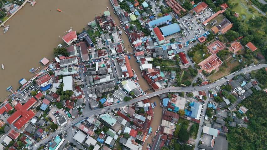 Amphawa Floating Market in thailand from Dron
