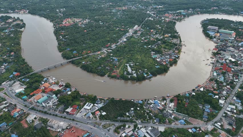 Amphawa Floating Market in thailand from Drone