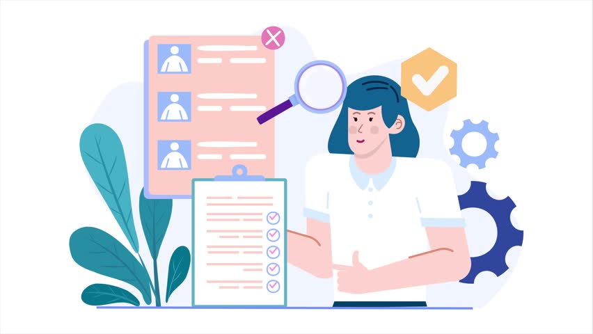business recruitment process with a woman analyzing recruitment data illustration business animated video - Powered by Shutterstock - Get 15% off with code: PIKWIZARD15