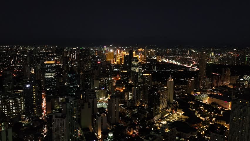 Beautiful colorful view of Makati City at Night. Metro Manila Skyline. Philippines.