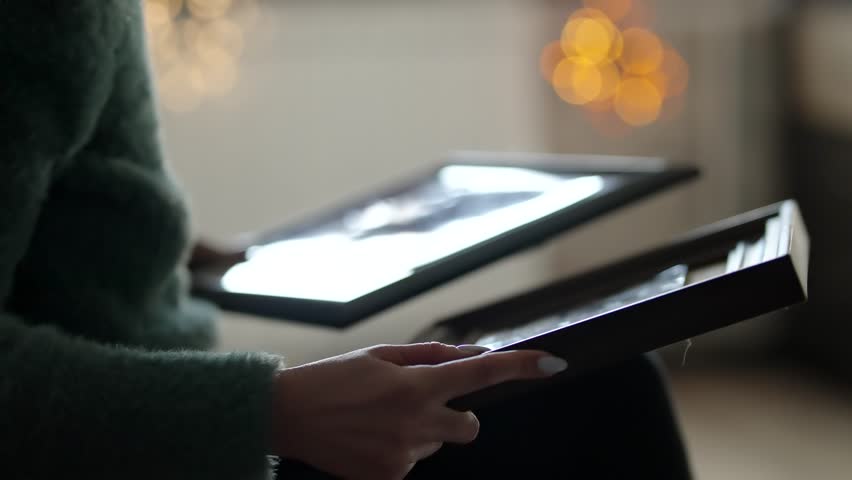 Senior Woman Looking Old Photo Album. Loneliness Nostalgic Memories. Retirement Elderly Life. Commemorative Picture In Photo Frame. Family Grief Vintage Photo. Biography And History Retro Photography