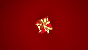 A red gift box with a gold ribbon unties and opens, displaying the contents inside on a solid red backdrop. Perfect for festive or special occasion animations. - Powered by Shutterstock - Get 15% off with code: PIKWIZARD15
