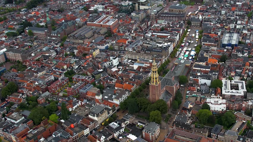 Aerial panorama around the city Groningen on a sunny summer day in the Netherlands