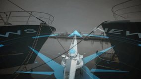 Animation of compass with news tex over shipyard. Global finance, business, connections, computing and data processing concept digitally generated video. - Powered by Shutterstock - Get 15% off with code: PIKWIZARD15
