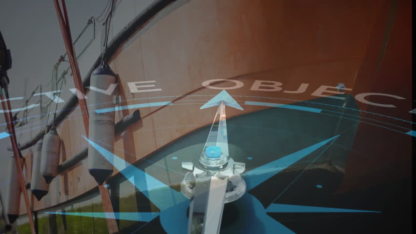 Animation of compass with objective goal text over shipyard. Global finance, business, connections, computing and data processing concept digitally generated video. - Powered by Shutterstock - Get 15% off with code: PIKWIZARD15