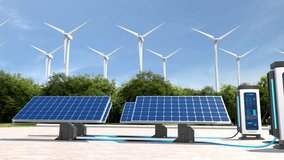 EV Charging Station, Clean energy filling technology, Electric car charging, Solar energy and wind energy - Powered by Shutterstock - Get 15% off with code: PIKWIZARD15