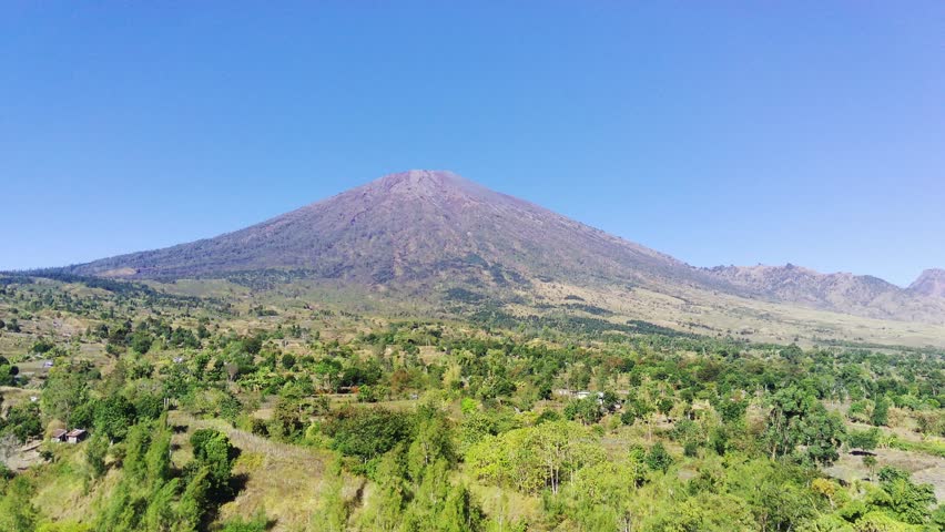 Breathtaking aerial view of Rinjani volcano in Lombok, Indonesia.