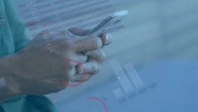 Animation of data processing over caucasian man using smartphone. Global technology, connections, computing and data processing concept digitally generated video. - Powered by Shutterstock - Get 15% off with code: PIKWIZARD15