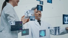 Mixed media of medical technology concept with doctor looking at hologram screen - Powered by Shutterstock - Get 15% off with code: PIKWIZARD15