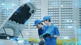 Mixed media of engineer servicing car and digital technology concept - Powered by Shutterstock - Get 15% off with code: PIKWIZARD15