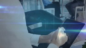 Animation of network of connections with people icons over biracial businesswoman using tablet. Global technology, connections, computing and data processing concept digitally generated video. - Powered by Shutterstock - Get 15% off with code: PIKWIZARD15