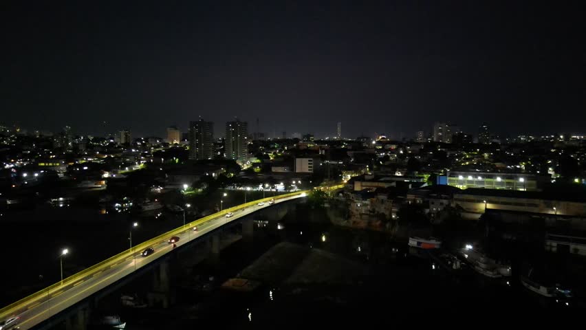 Point Negra Park, Manaus, Amazonas Brazil, Drone image, car bridge, Rio Negro