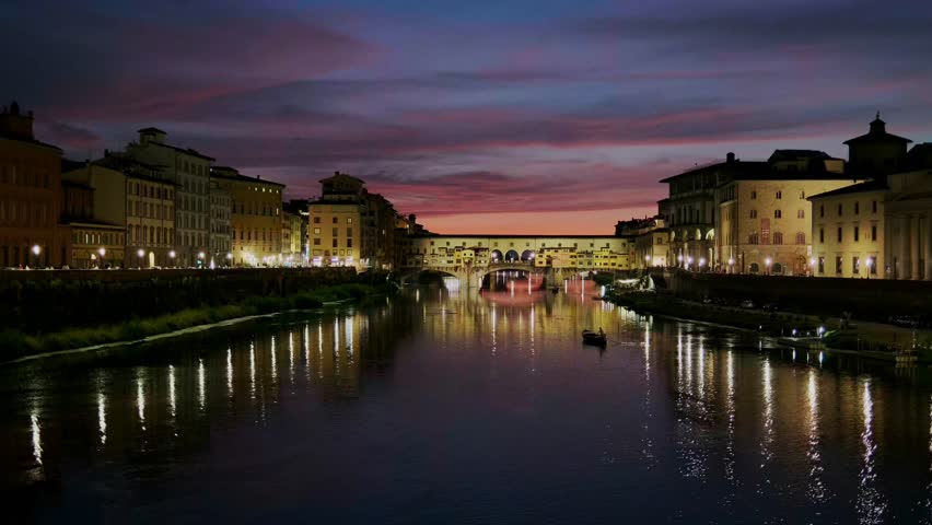 Lights over ponte veccio bridge at night