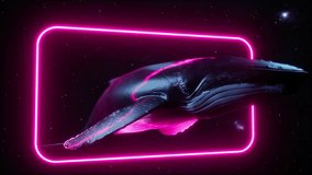 A Whales In Space With Nebula Stars And Neon Frame. Loop Video - Powered by Shutterstock - Get 15% off with code: PIKWIZARD15