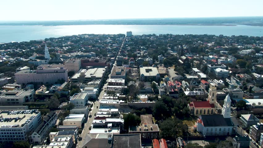Charleston township in aerial view, North Carolina