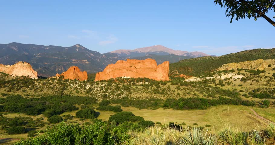 Video of the Garden of the Gods in Colorado Springs Colorado. Camera pans left.