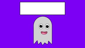 Cartoon Ghost Animation with Message Box. Ghost falling down, with an empty message box appearing above on purple background. Halloween themed video for ads or creative messaging - Powered by Shutterstock - Get 15% off with code: PIKWIZARD15