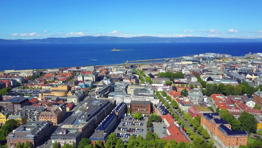 Trondheim city aerial panoramic view. Trondheim is the third most populous municipality in Norway.
