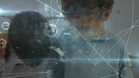 Animation of network of connections with data processing over diverse schoolchildren using tablet. Global education, learning, connections and digital interface concept digitally generated video. - Powered by Shutterstock - Get 15% off with code: PIKWIZARD15