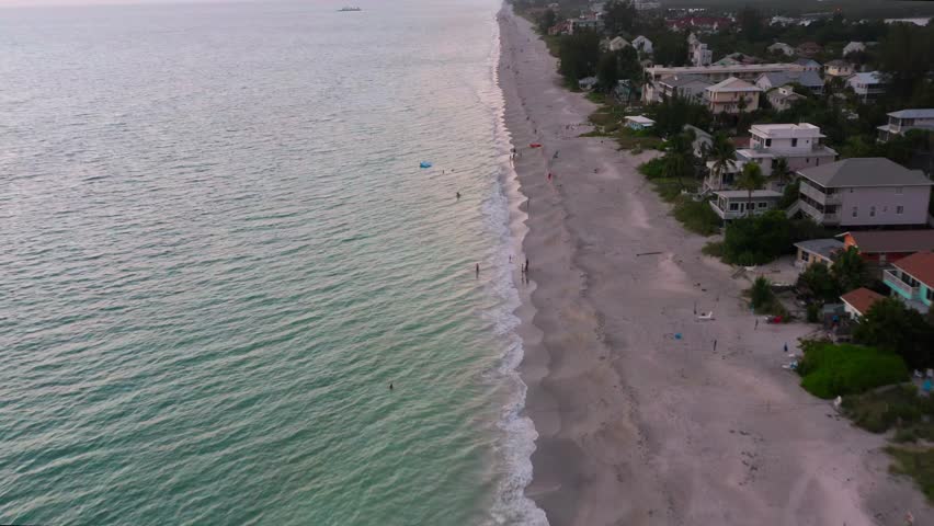 Aerial view of Florida beach during beautiful sunset
