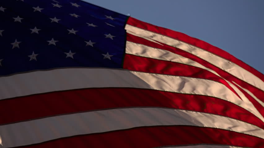 American Flag Slow Motion Waving in Sunset Wind