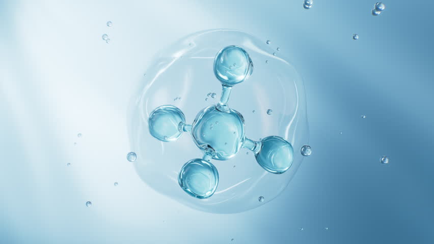 Blue glass spheres, abstract molecules, 3d rendering. Motion Graphic.