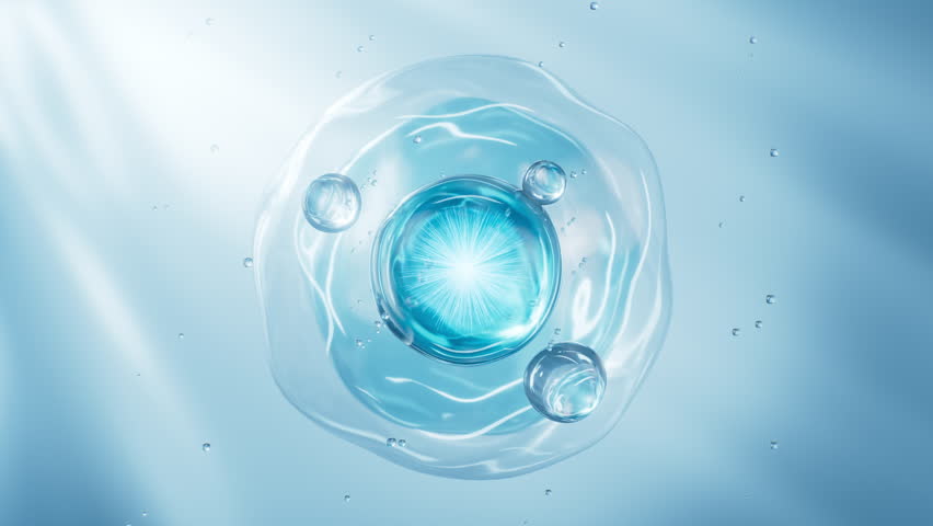 Abstract blue glass spheres, blue cells, 3d rendering. Motion Graphic.