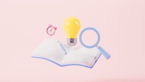 Cartoon lamp bulb and books, ideas of reading, learning and thinking concept, 3d rendering. Motion Graphic. - Powered by Shutterstock - Get 15% off with code: PIKWIZARD15