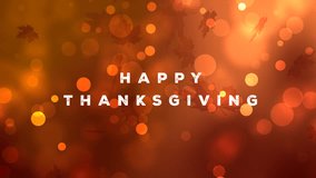 Animated of Orange background with falling leaves with white Happy Thanksgiving Text. Suitable for holidaythemed designs, greeting cards, and social media posts. - Powered by Shutterstock - Get 15% off with code: PIKWIZARD15