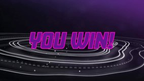 Animation of you win text over moving neon shapes. Social media and digital interface concept digitally generated video. - Powered by Shutterstock - Get 15% off with code: PIKWIZARD15