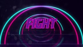 Animation of fight text over moving neon shapes. Social media and digital interface concept digitally generated video. - Powered by Shutterstock - Get 15% off with code: PIKWIZARD15