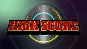 Animation of high score text over moving neon shapes. Social media and digital interface concept digitally generated video. - Powered by Shutterstock - Get 15% off with code: PIKWIZARD15