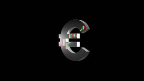 3D model with alpha channel of the EURO symbol reflecting a candlestick chart and flag, ideal for video presentations or financial business use in Forex trading and currency exchange. - Powered by Shutterstock - Get 15% off with code: PIKWIZARD15