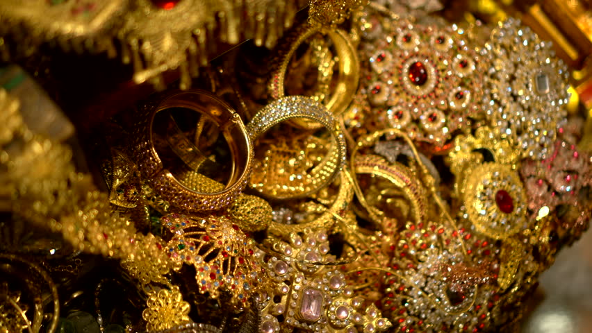Full frame of gold and jewel treasure wealth and ancient treasure ancient concept