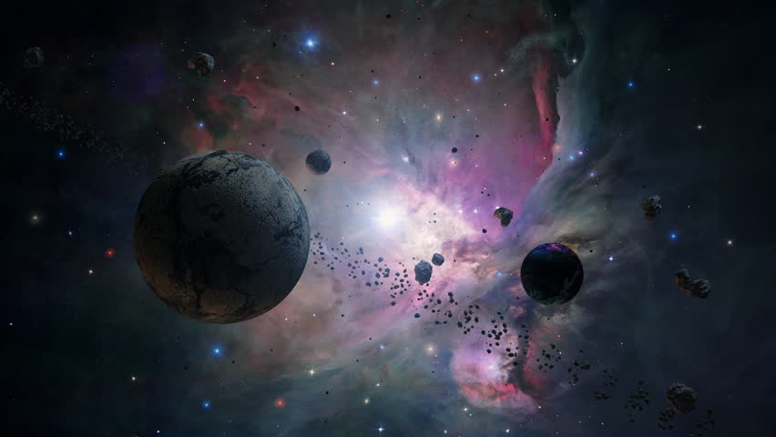 The Orion Nebula. Space Flight to star field Galaxy and Nebulae deep space exploration. 4K 3D Flight to The Orion Nebula, diffuse nebula in Milky Way. Furnished by NASA image.