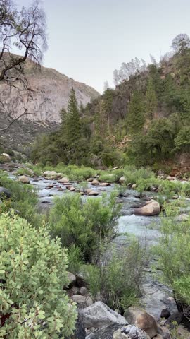 The Merced River threads through Yosemite National Park in a stretch popular for boating and whitewater rafting, in El Portal, California, USA.