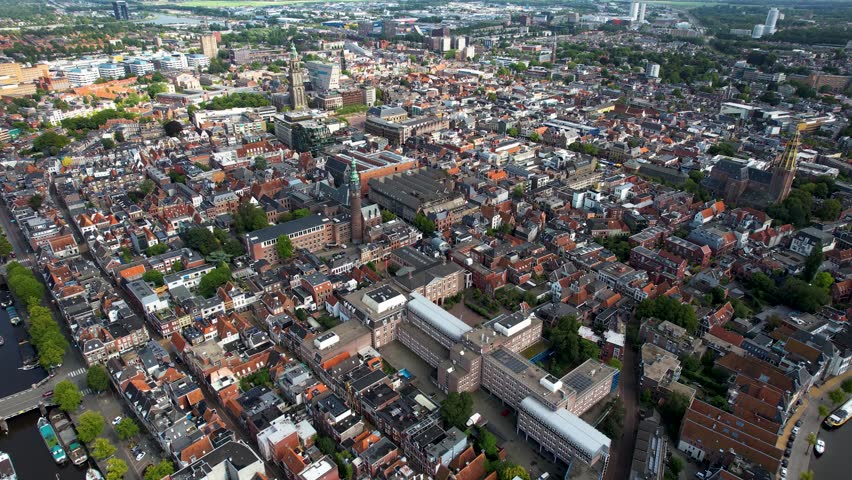 Aerial panorama of the city Groningen in the Netherlands on a sunny day in summer