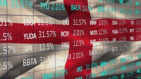 Animation of financial data processing over flag of england. Global finance, business, connections, computing and data processing concept digitally generated video. - Powered by Shutterstock - Get 15% off with code: PIKWIZARD15