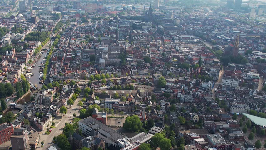 Aerial panorama around the city Groningen on an early summer day in the Netherlands
