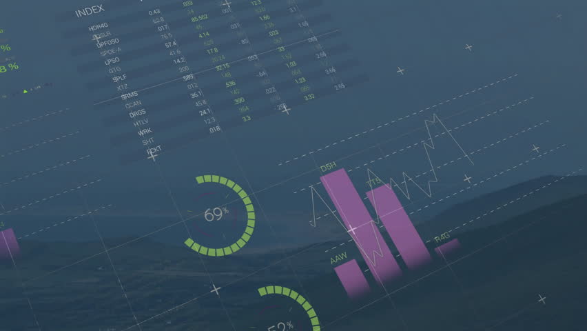 Animation of financial data processing over mountain landscape. Global business, finances, computing and digital interface concept digitally generated video. - Powered by Shutterstock - Get 15% off with code: PIKWIZARD15
