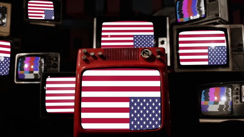 Retro TV Display with Upside-Down US Flag as a Protest Symbol - 4K