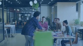 Animation of network of connections with people icons over diverse business people in office. Global finance, business, connections, computing and data processing concept digitally generated video. - Powered by Shutterstock - Get 15% off with code: PIKWIZARD15