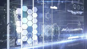 Digital interface with hexagons and data processing animation over cityscape. Technology, innovation, network, urban - Powered by Shutterstock - Get 15% off with code: PIKWIZARD15